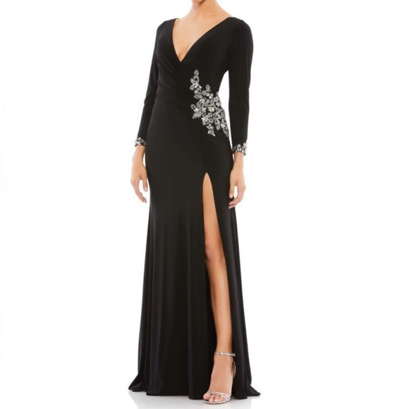 Mac Duggal Embellished Faux Wrap Jersey Black Gown size 14 NEW - Picture 9 of 9